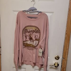 Wrangler Pink Long Sleeve Tee Shirt with Graphic Design